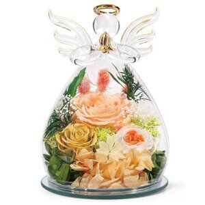 Gifts for Women Birthday Preserved Rose Forever Flower in Glass Angel Figurines